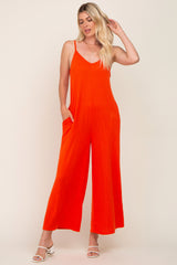 Orange Rib Knit Wide Leg Maternity Jumpsuit