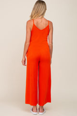 Orange Rib Knit Wide Leg Maternity Jumpsuit