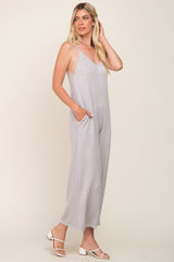 Grey Rib Knit Wide Leg Jumpsuit