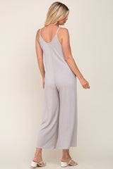 Grey Rib Knit Wide Leg Jumpsuit