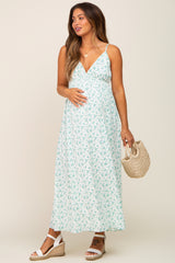 Green Floral Sleeveless Maternity Midi Dress