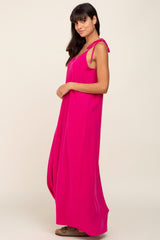 Fuchsia Linen V-Neck Tie Strap Maxi Dress