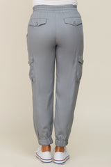 Grey Drawstring Cargo Maternity Pants