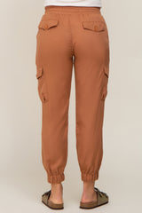 Camel Drawstring Cargo Maternity Pants