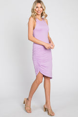 Lavender Ruched Asymmetrical Hem Dress