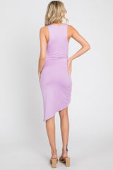 Lavender Ruched Asymmetrical Hem Dress