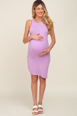 Lavender Ruched Asymmetrical Hem Maternity Dress