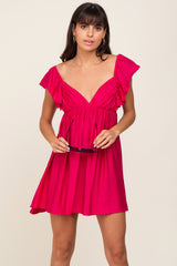 Fuchsia Linen Ruffle Accent Babydoll Dress