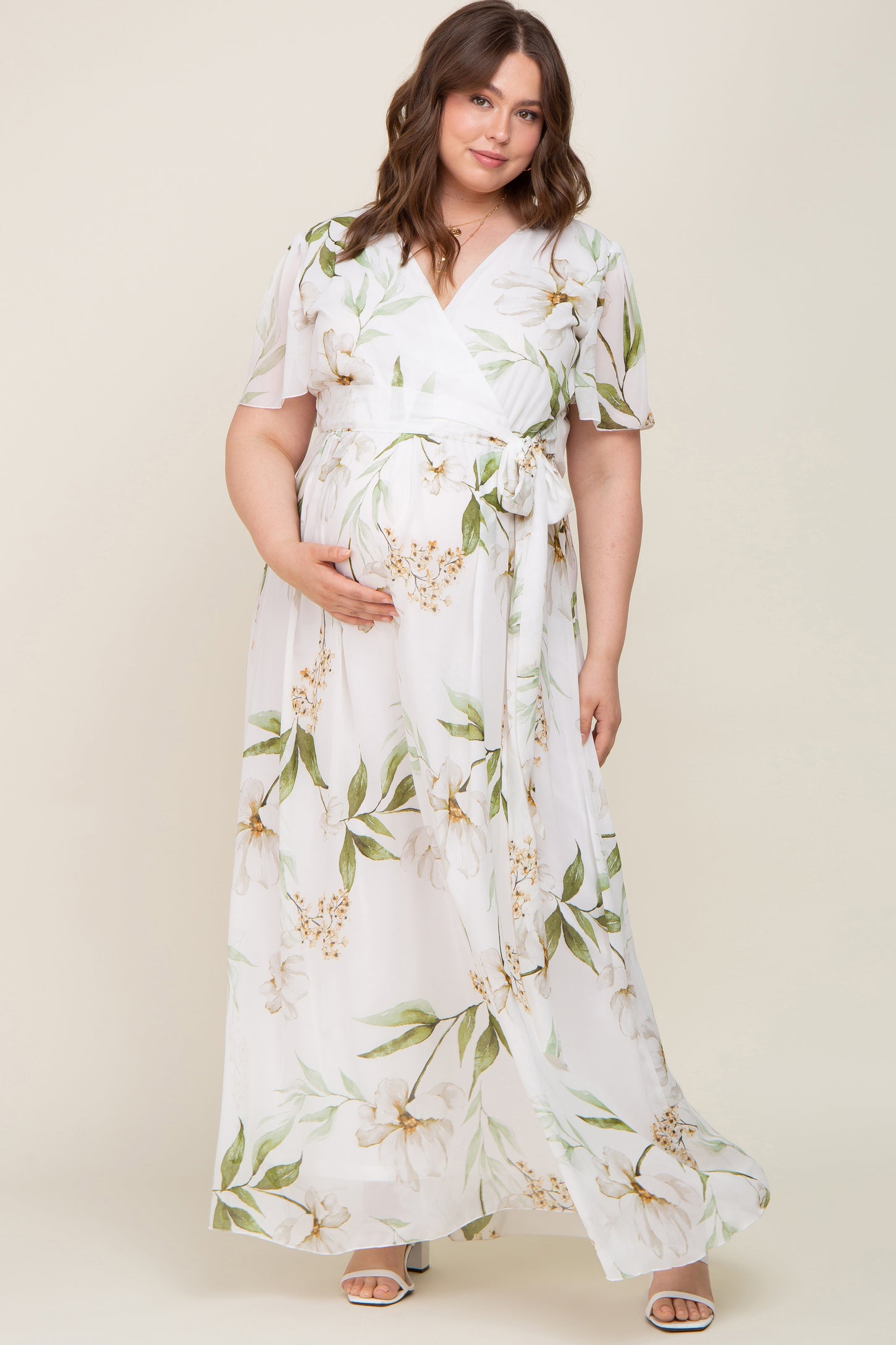 Light Blue Floral Chiffon Wrap Front Short Sleeve Maxi Dress– PinkBlush