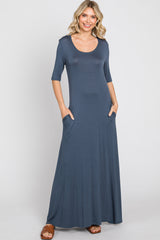 Navy Scoop Neck Maternity Maxi Dress