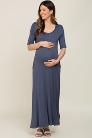 Navy Scoop Neck Maternity Maxi Dress