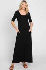 Black Scoop Neck Maternity Maxi Dress