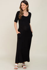 Black Scoop Neck Maternity Maxi Dress