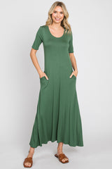 Olive Scoop Neck Maternity Maxi Dress