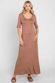 Mocha Scoop Neck Maxi Dress