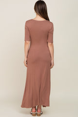 Mocha Scoop Neck Maternity Maxi Dress