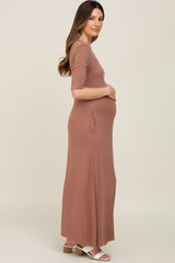 Mocha Scoop Neck Maternity Maxi Dress