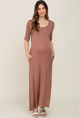 Mocha Scoop Neck Maternity Maxi Dress