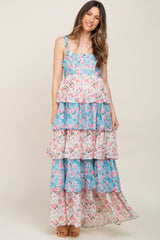 Floral Colorblock Tiered Maternity Maxi Dress