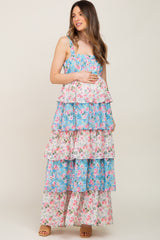 Floral Colorblock Tiered Maternity Maxi Dress