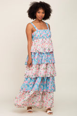 Floral Colorblock Tiered Maxi Dress