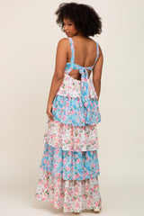 Floral Colorblock Tiered Maxi Dress