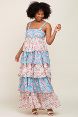 Floral Colorblock Tiered Maxi Dress