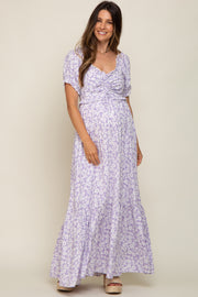 Lavender Floral Cinched Bust Maternity Maxi Dress