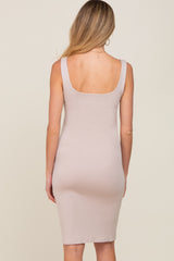 Taupe Sleeveless Soft Knit Basic Maternity Dress