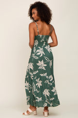 Forest Green Floral Front Twist Maxi Dress