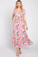 Ivory Multi-Color Floral Maternity Maxi Dress