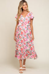 Ivory Multi-Color Floral Maternity Maxi Dress