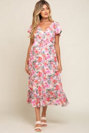 Ivory Multi-Color Floral Maternity Maxi Dress