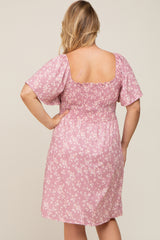 Mauve Floral Smocked Maternity Plus Dress