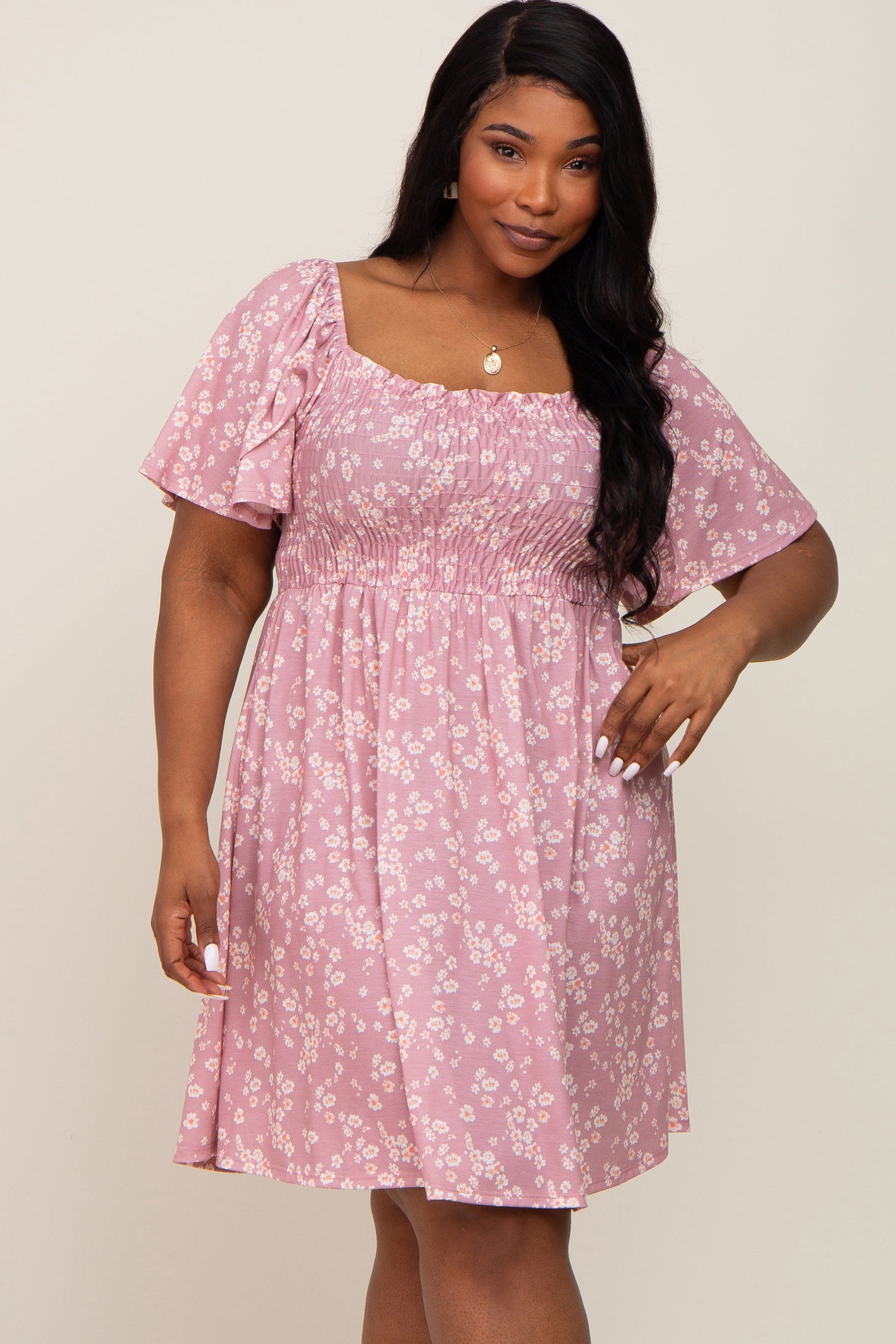 Mauve Floral Smocked Maternity Plus Dress– PinkBlush
