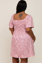 Mauve Floral Smocked Plus Dress