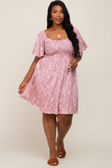 Mauve Floral Smocked Plus Dress