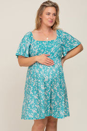 Teal Floral Smocked Maternity Plus Dress