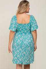 Teal Floral Smocked Maternity Plus Dress