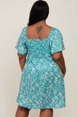 Teal Floral Smocked Plus Dress