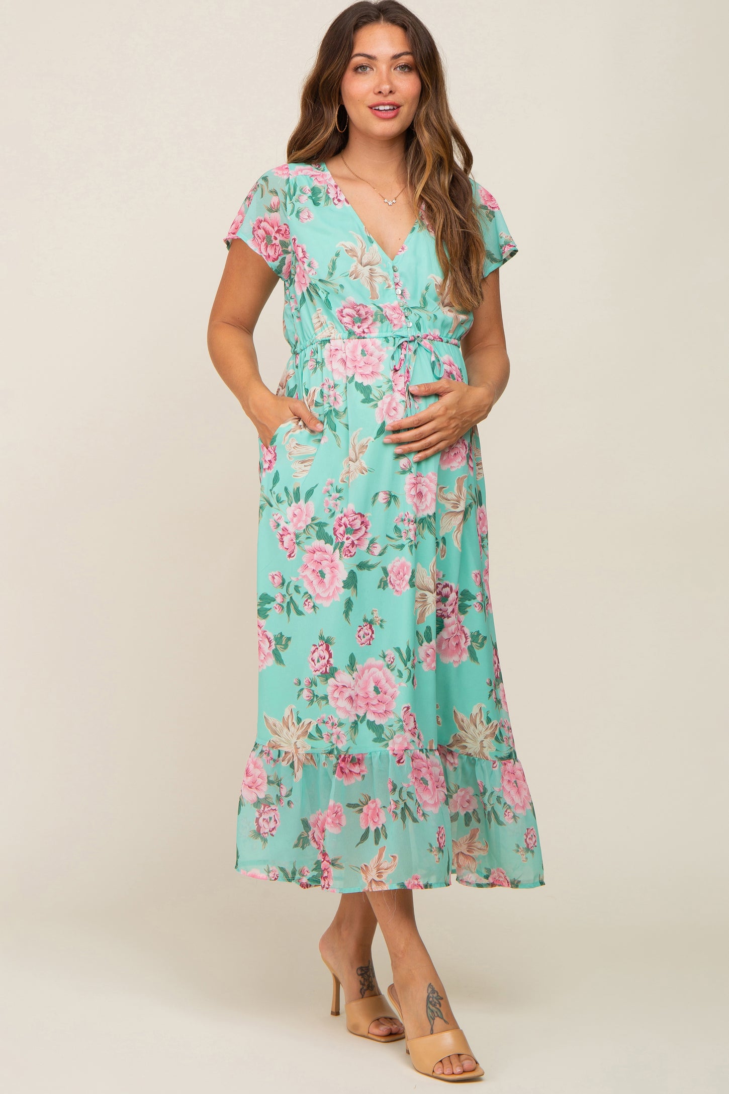 Mint Multi-Color Floral Maternity Maxi Dress – PinkBlush