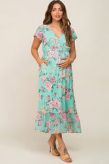 Mint Multi-Color Floral Maternity Maxi Dress