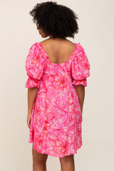 Fuchsia Printed Puff Sleeve Dress