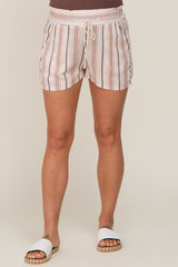 Cream Striped Linen Maternity Shorts