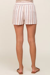 Cream Striped Linen Shorts