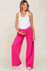 Fuchsia Wide Leg Fray Hem Long Maternity Sweatpants