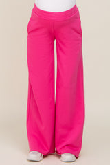 Fuchsia Wide Leg Fray Hem Long Maternity Sweatpants