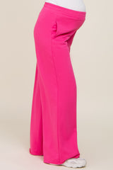 Fuchsia Wide Leg Fray Hem Long Maternity Sweatpants