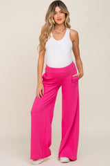 Fuchsia Wide Leg Fray Hem Long Maternity Sweatpants