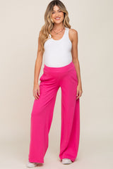 Fuchsia Wide Leg Fray Hem Long Maternity Sweatpants